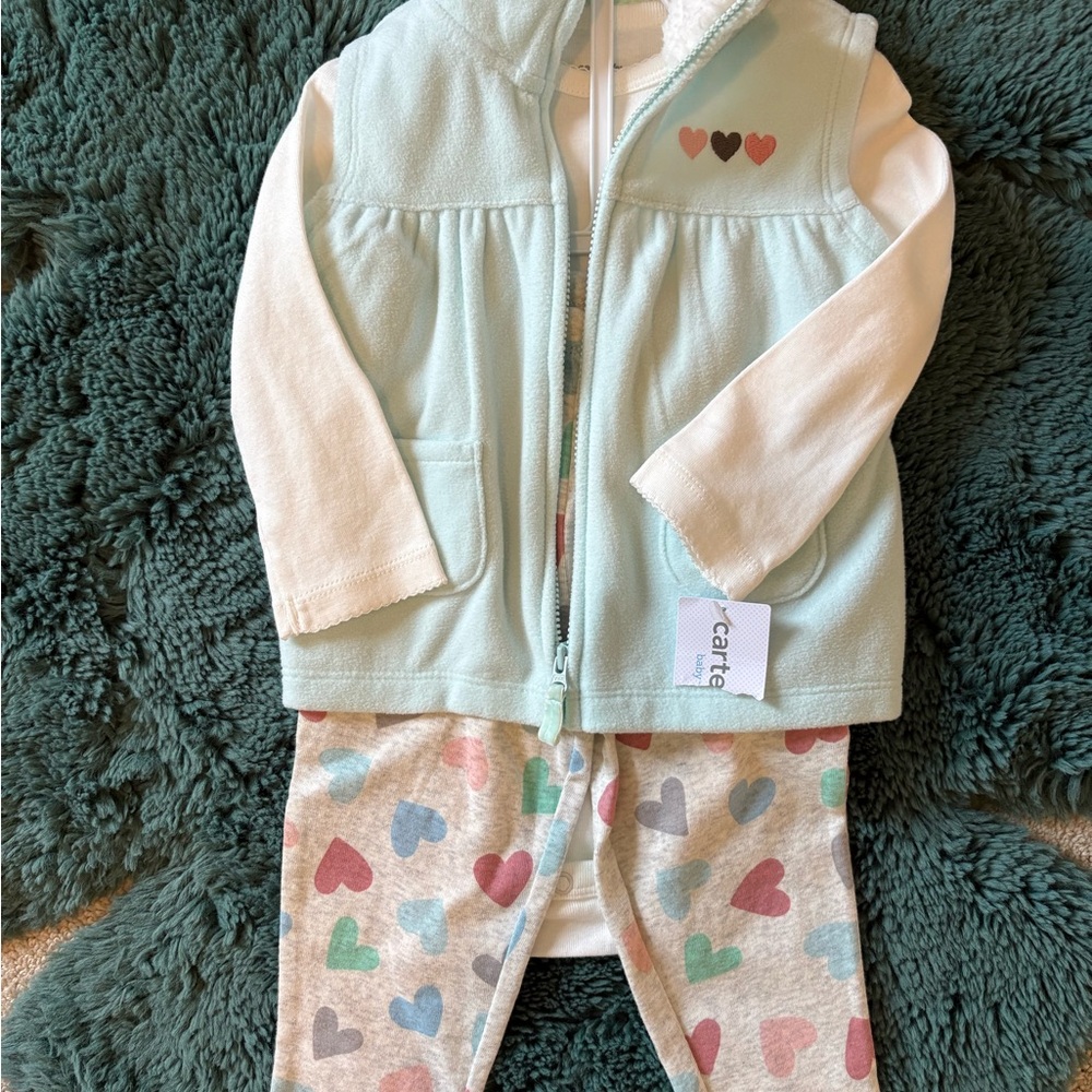 Carter's Mint and White Heart Pajama Set